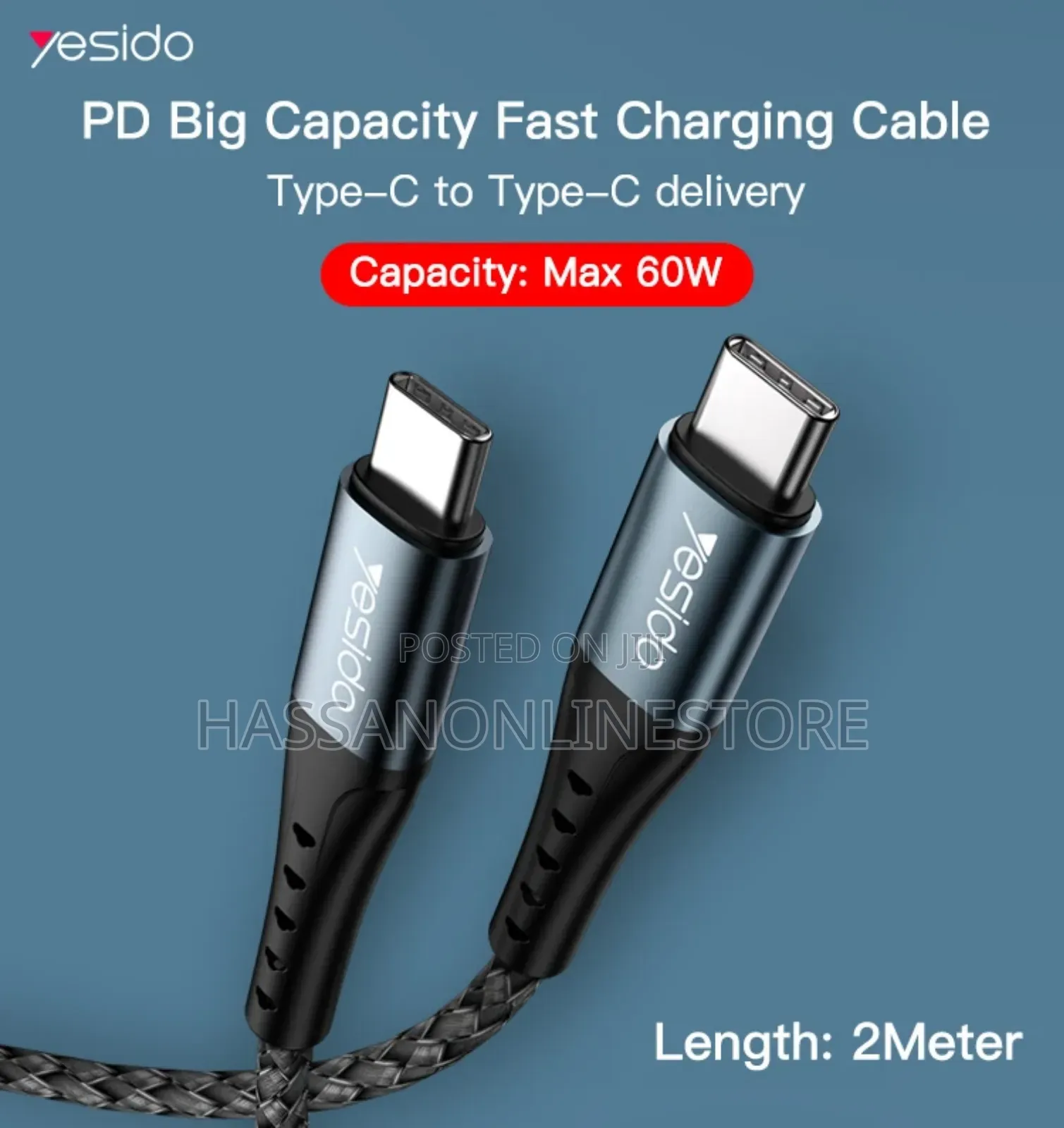 Yesido CA67 2meter PD 60W Fast Charging Type-C to Type-C
