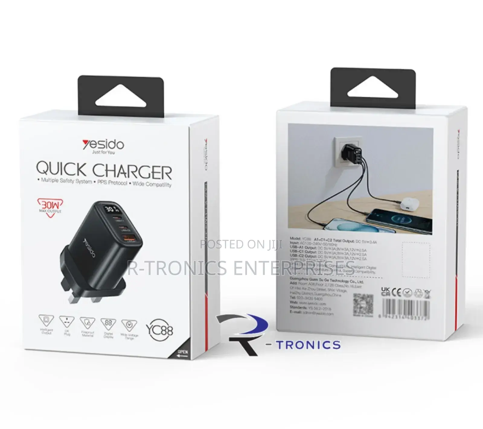 Yesido 30W Power Display Fast Charger(USB+2*Type-C Port)