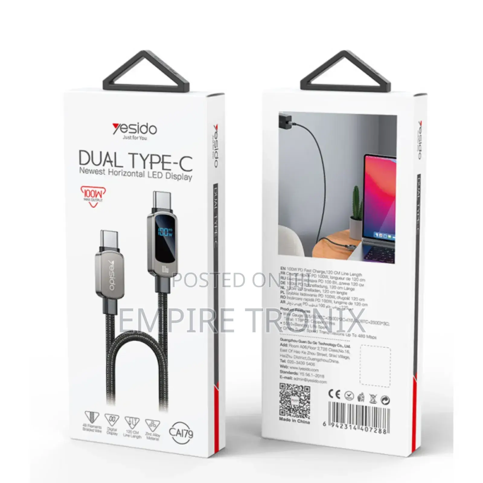 Yesido CA179 1.2 Meters USB-C to USB-C PD100W Cable