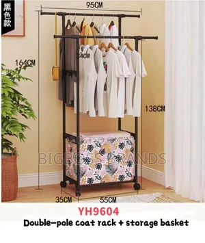 Double-Pole Coat Rack + Storage Basket YH9604