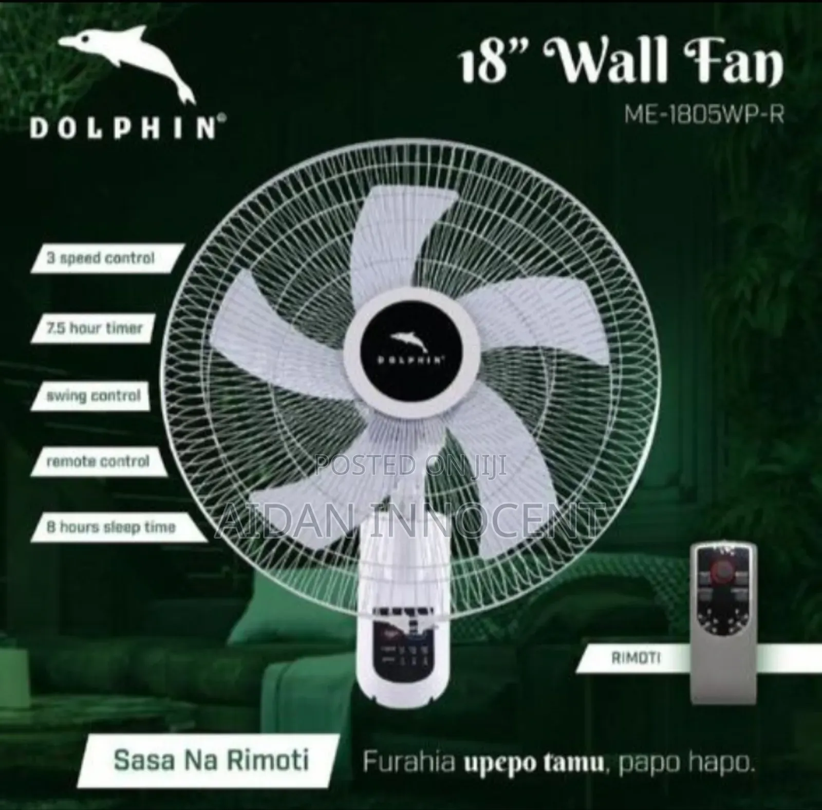 Dolphin Remote Wall Fan 18