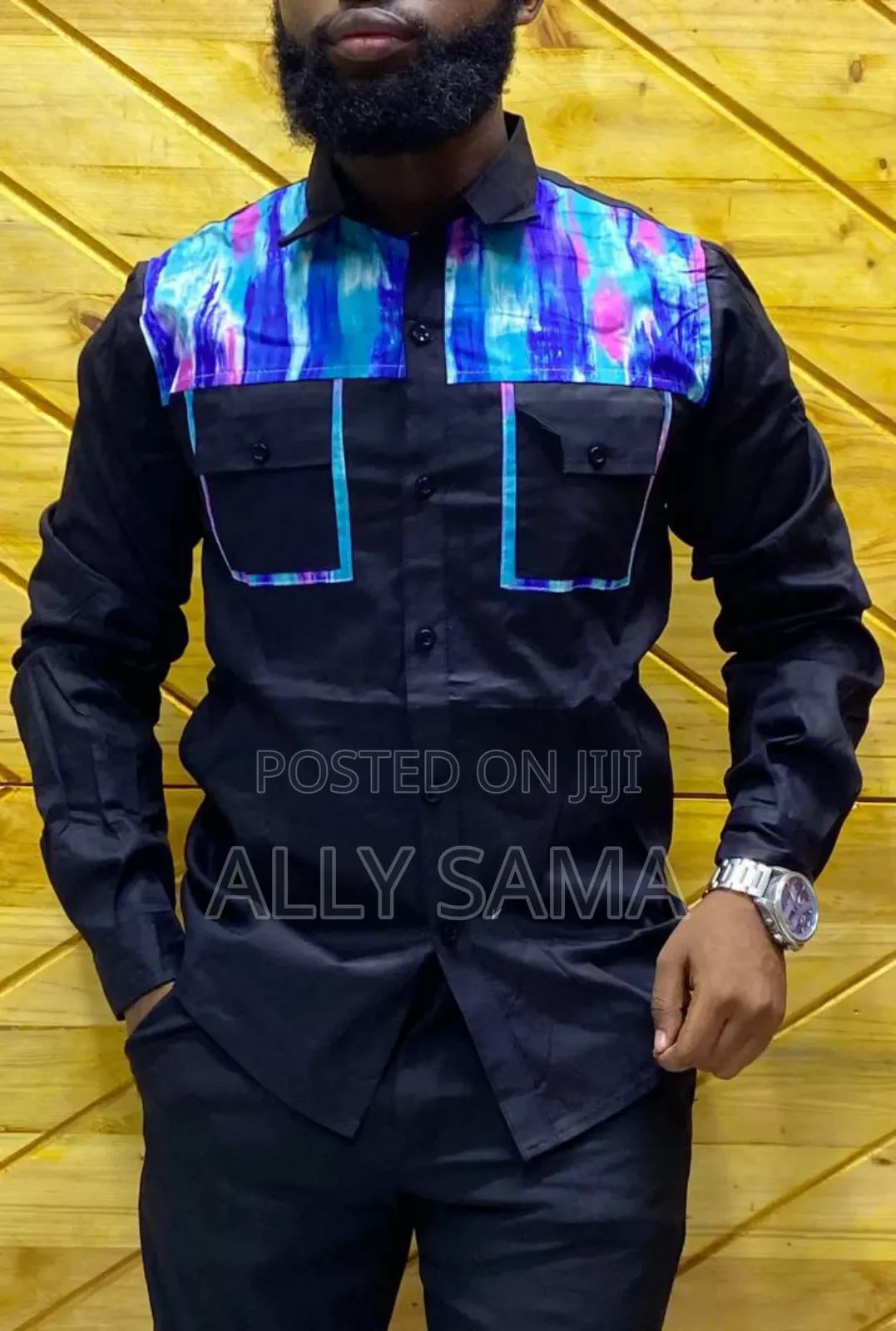 Mens Shirt Black Multicolor Material Quality