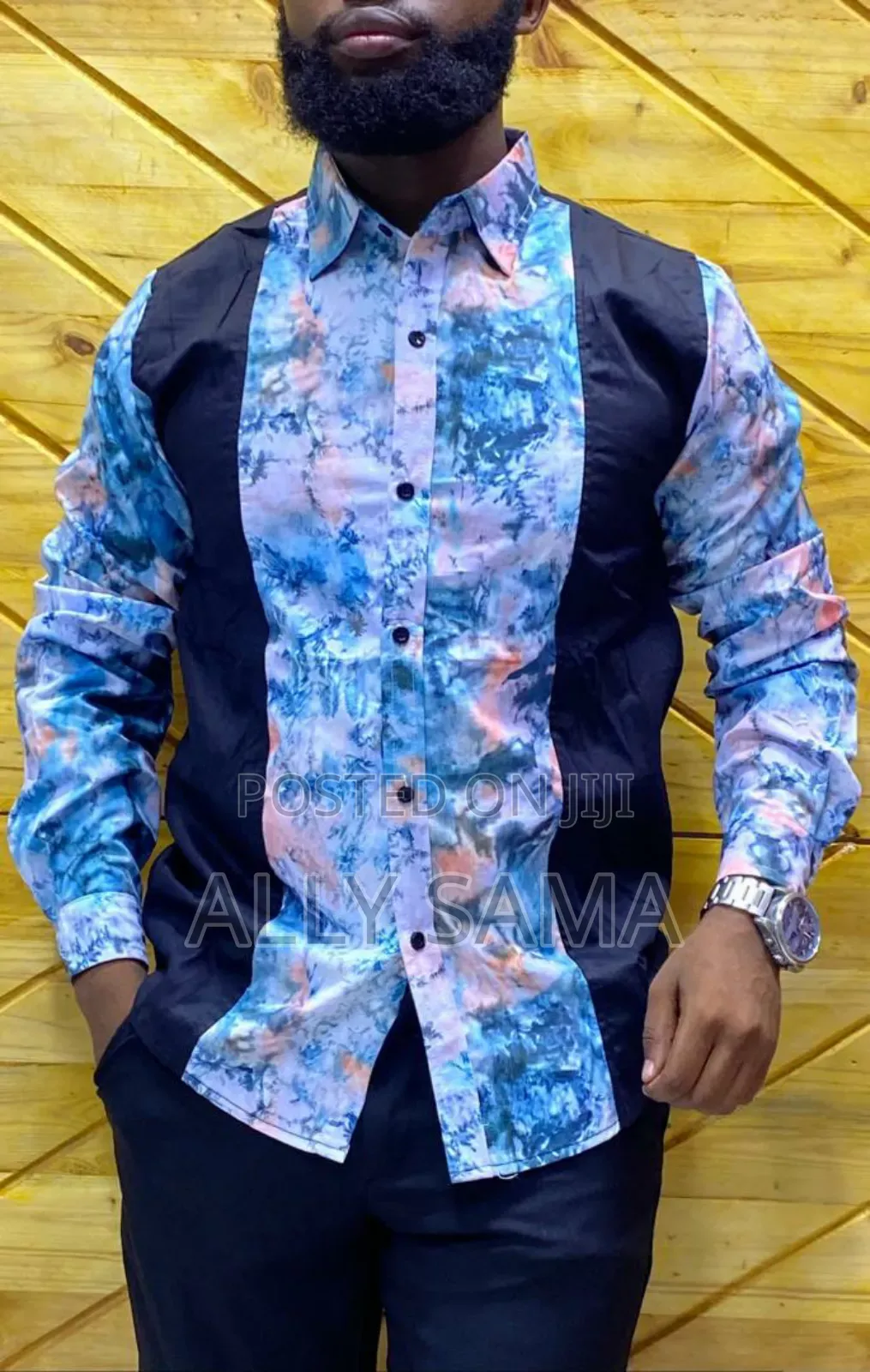 Mens Shirt Black Multicolor Material Quality
