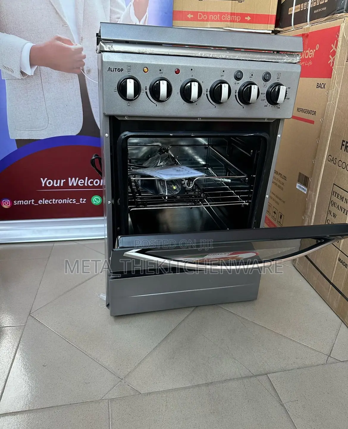 Alitop Cooker 3 Gas 1 Electric Hob + Electric Oven 50x50cm