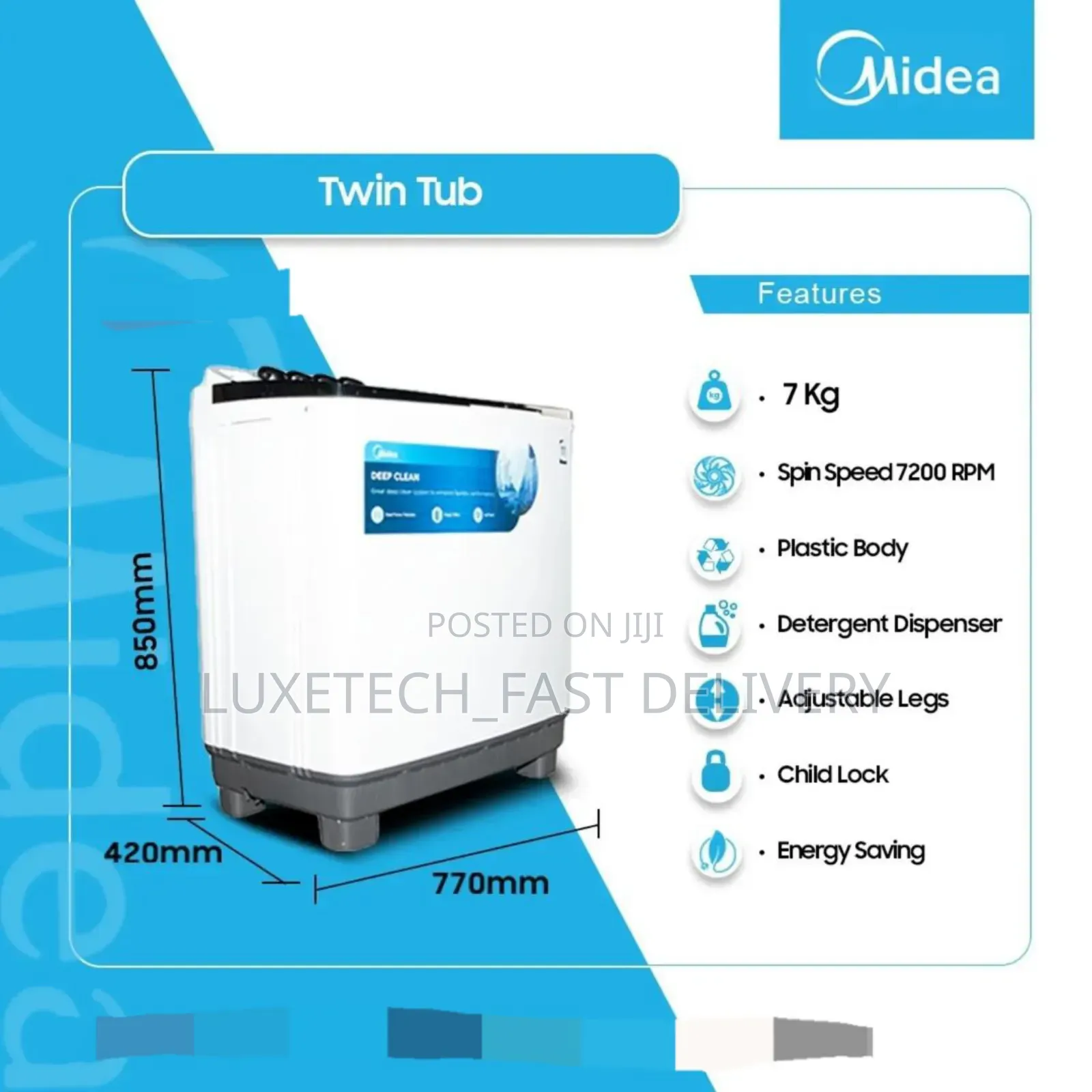 Midea Washing Machine 7kg Twin Tub