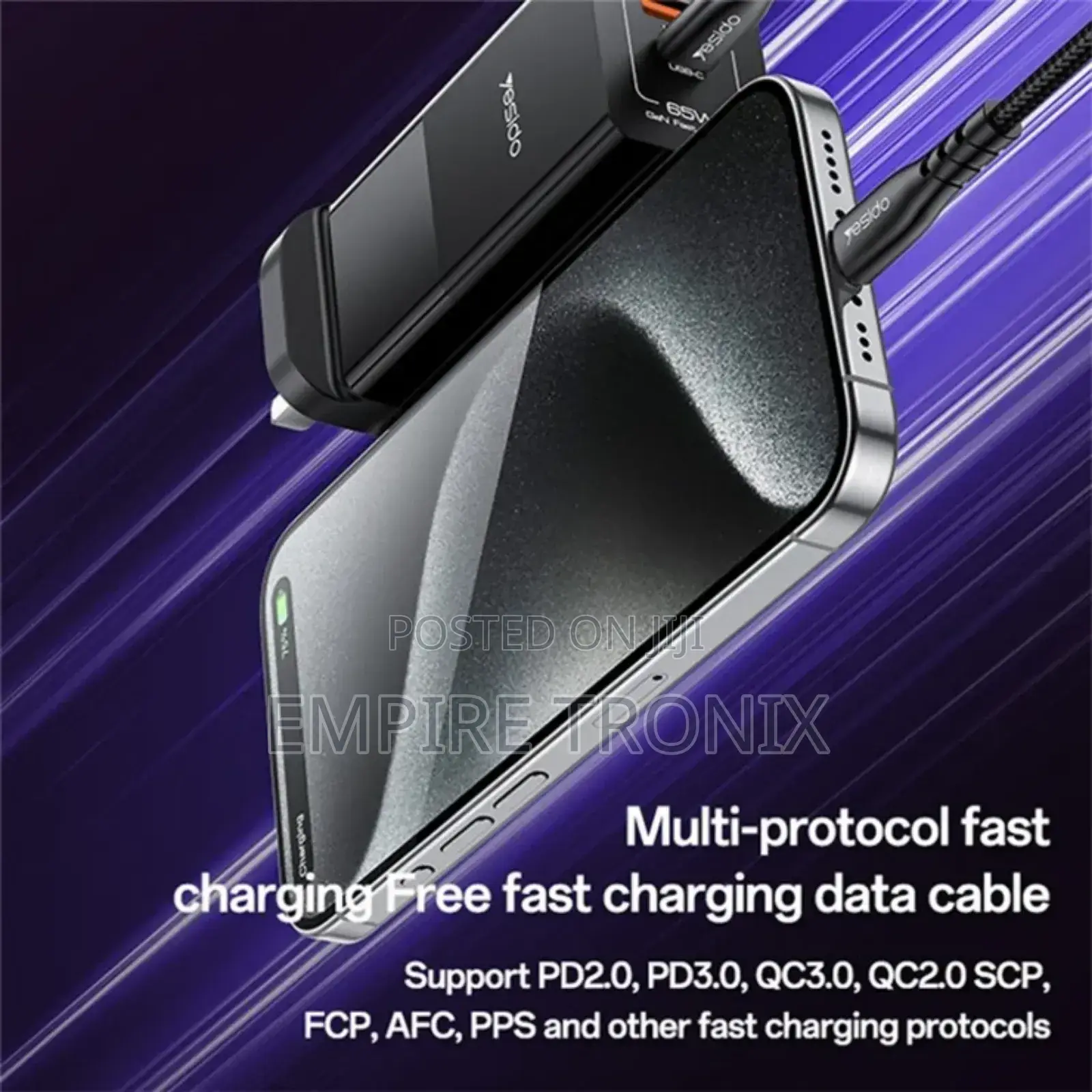 YESIDO YC92 USB-A + Type-C Dual Port 65W Fast Charger