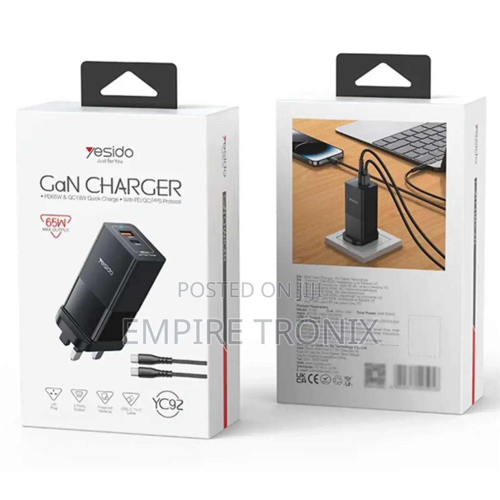 YESIDO YC92 USB-A + Type-C Dual Port 65W Fast Charger
