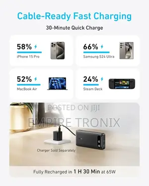 Anker Power Bank, 20,000mah With Built-in USB-C Cable