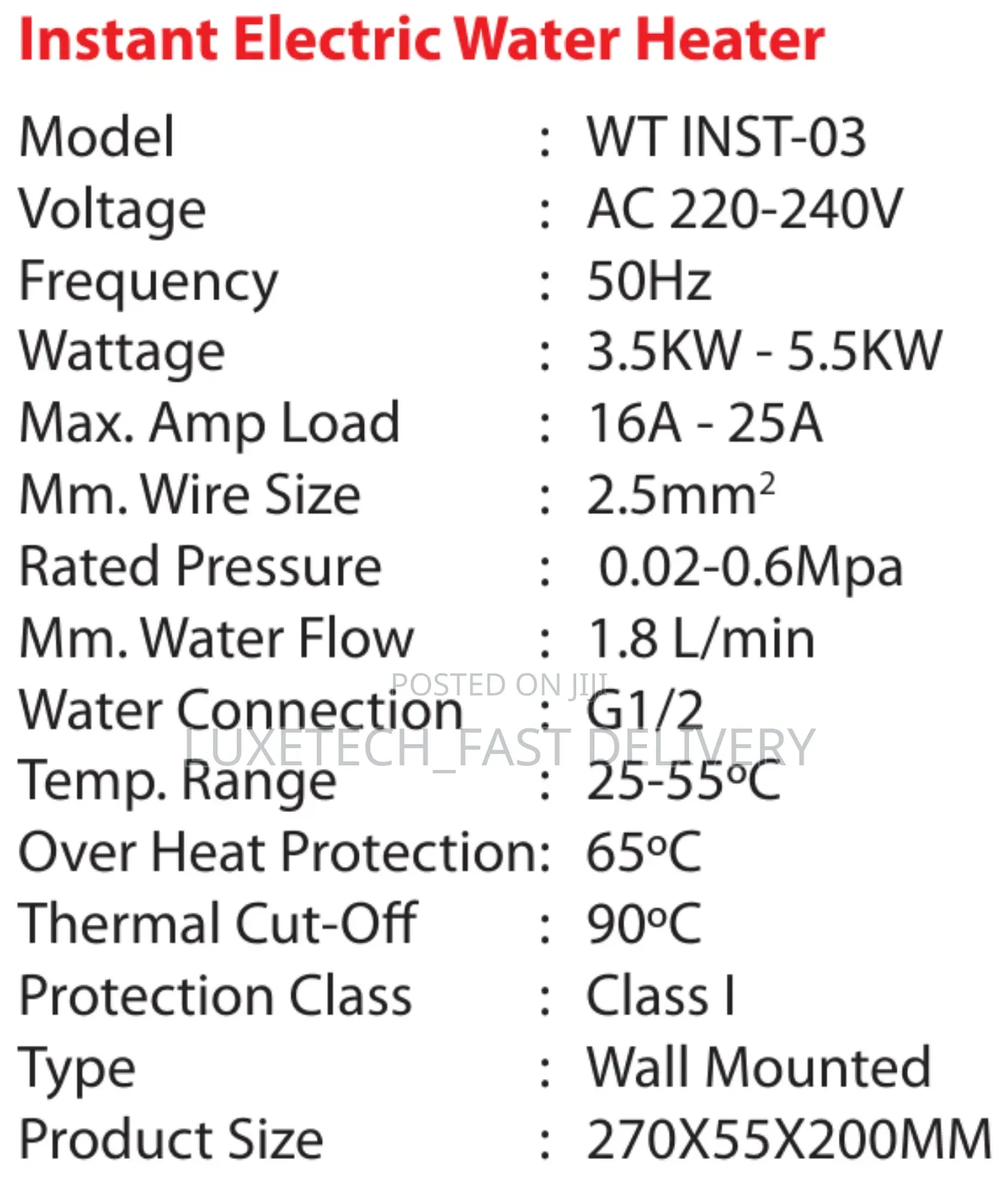 Tronic Instant Water Heater Wt Inst-03