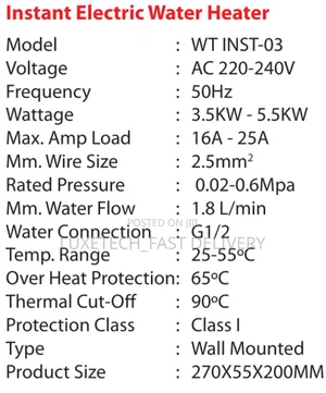 Tronic Instant Water Heater Wt Inst-03