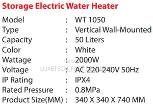 Tronic Water Heater 50 Liters Digital Display Wt 1050