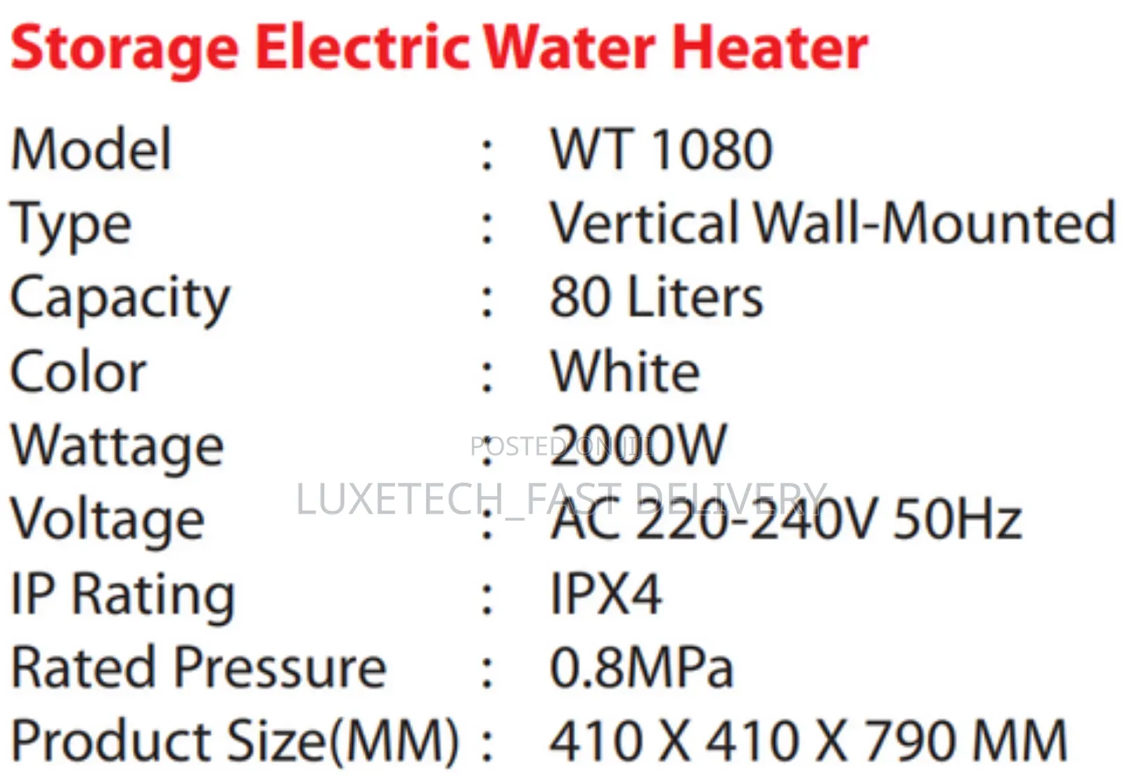 Tronic Water Heater 80 Liters Digital Display