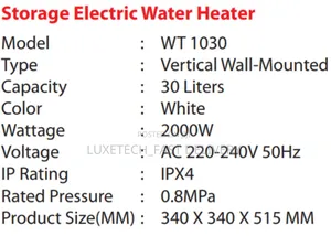 Tronic Water Heater 30 Liters Digital Display