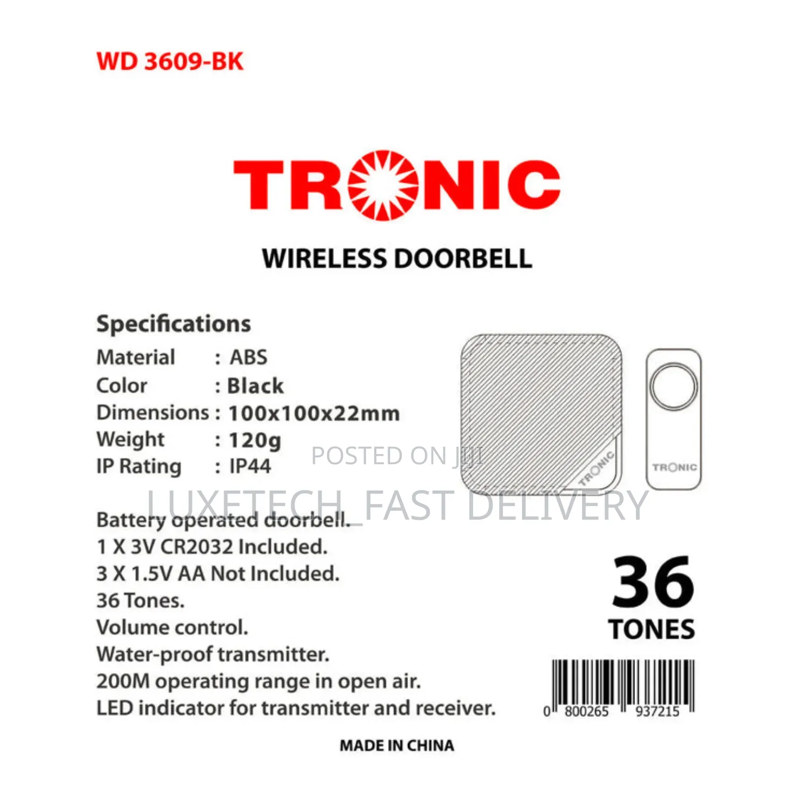 Tronic Wireless Doorbell WD 3609-Bk White
