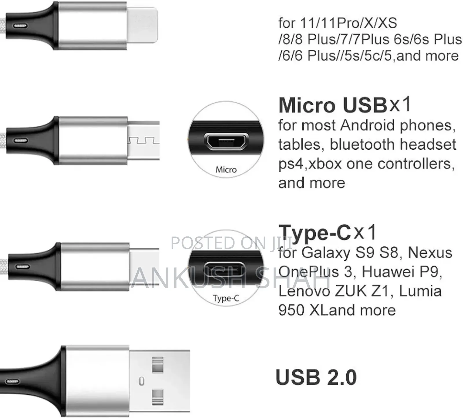 New Multi Charging Cable 5ft 3 Pack Multi Charger Cable