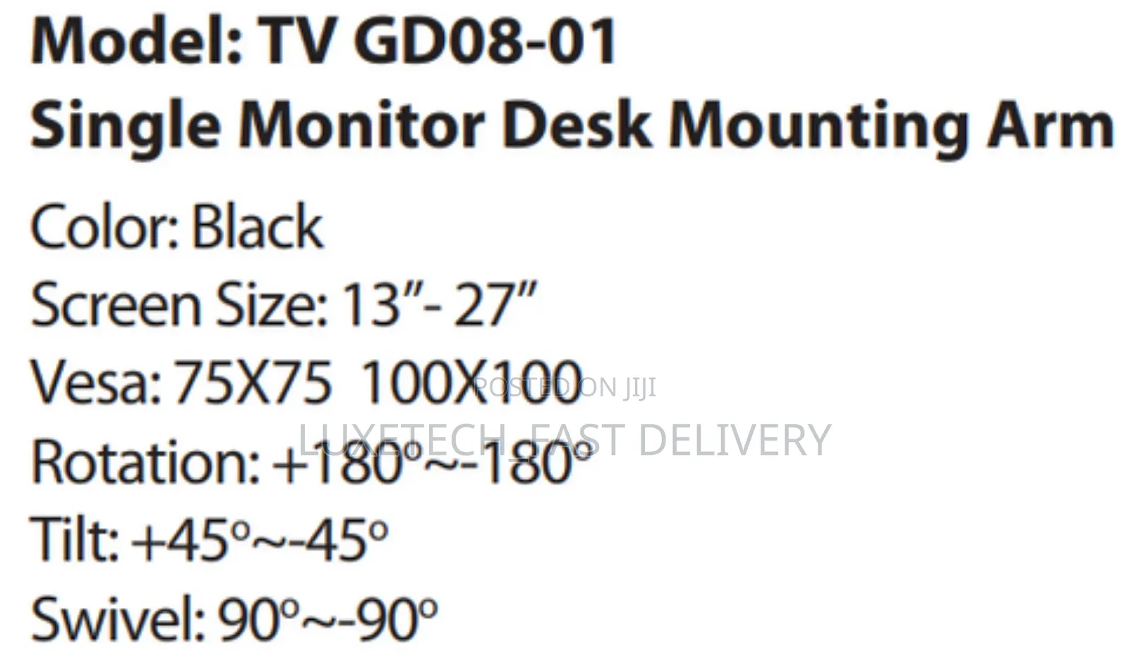 13 - 27 Inch Single Monitor Desk Mounting Arm