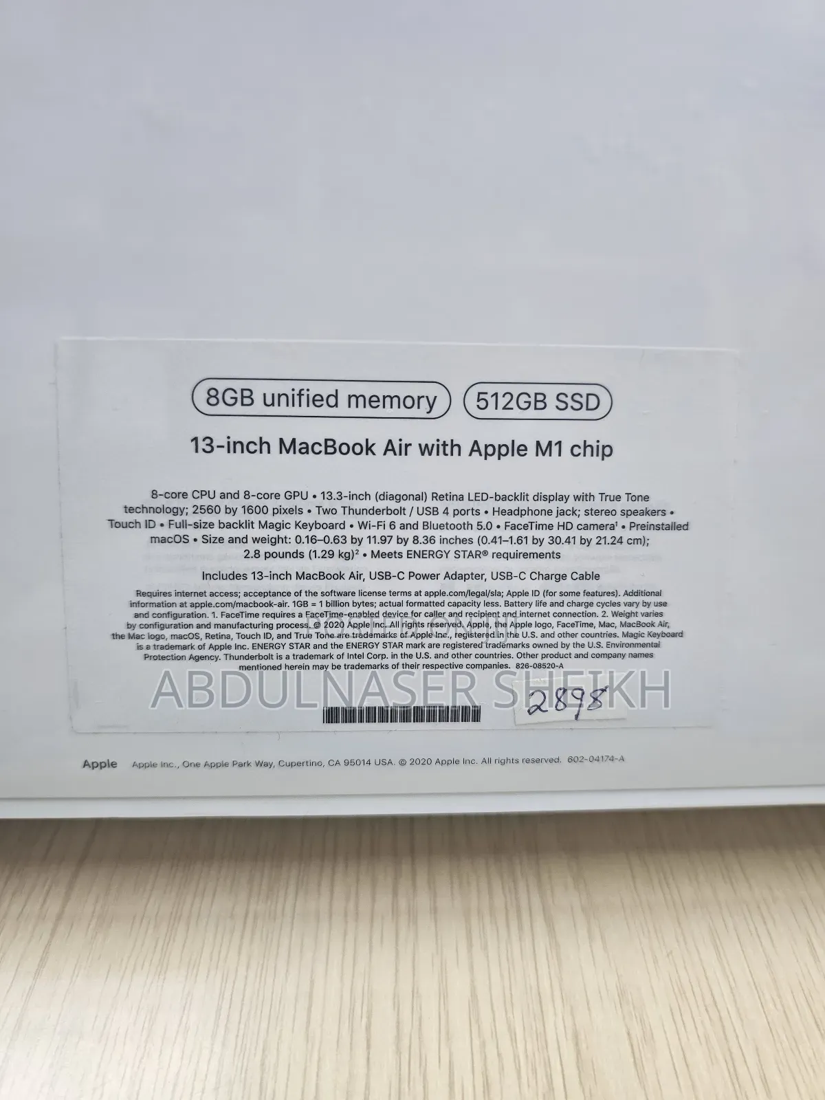 New Laptop Apple MacBook Air 2020 M1 8GB Apple M1 eMMC 512GB