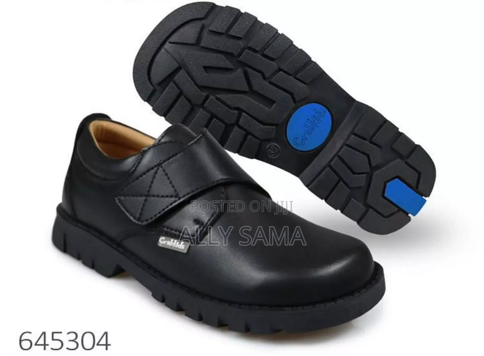 Crab Kid School Shoes Full Black Material Leather