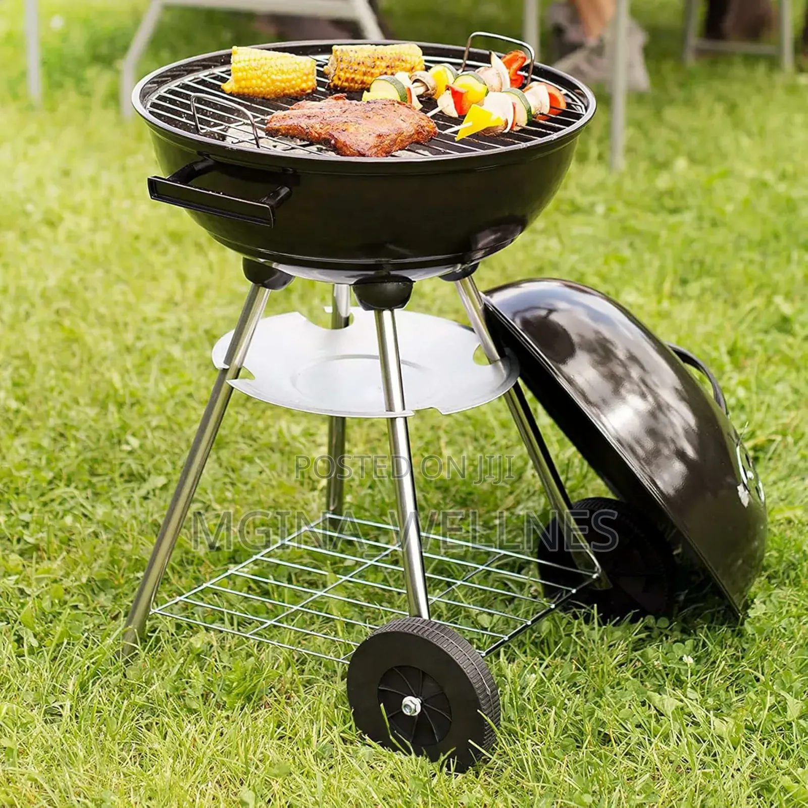 AMOS 48cm Portable Black Kettle Barbecue Grill With Wheels