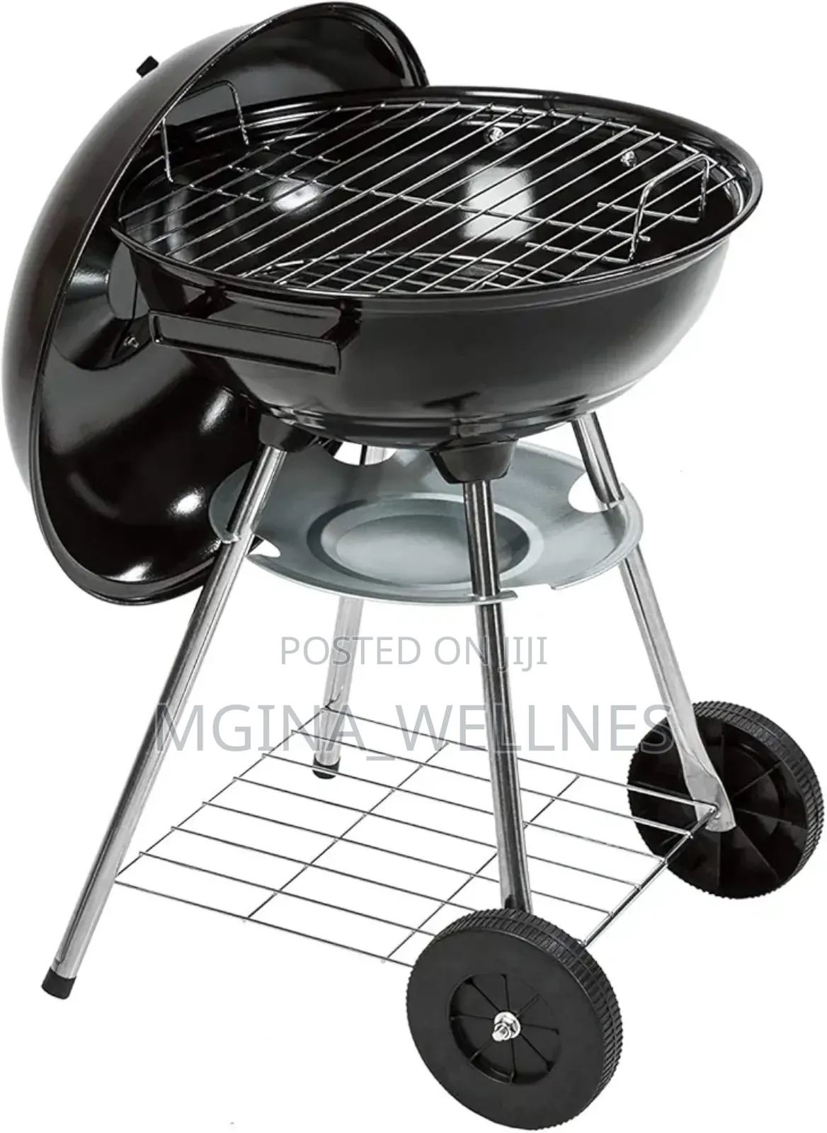 AMOS 48cm Portable Black Kettle Barbecue Grill With Wheels