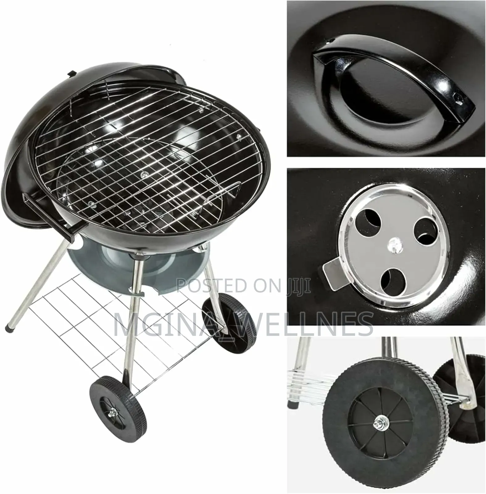 AMOS 48cm Portable Black Kettle Barbecue Grill With Wheels