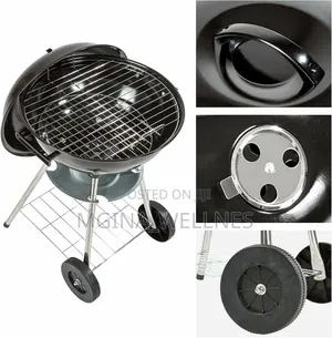 AMOS 48cm Portable Black Kettle Barbecue Grill With Wheels