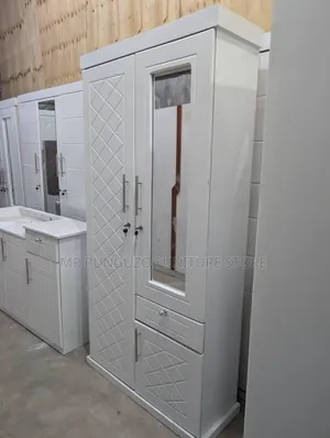 Kabati LA Nguo Two Doors Mbao Ngimu Imara Jeupe