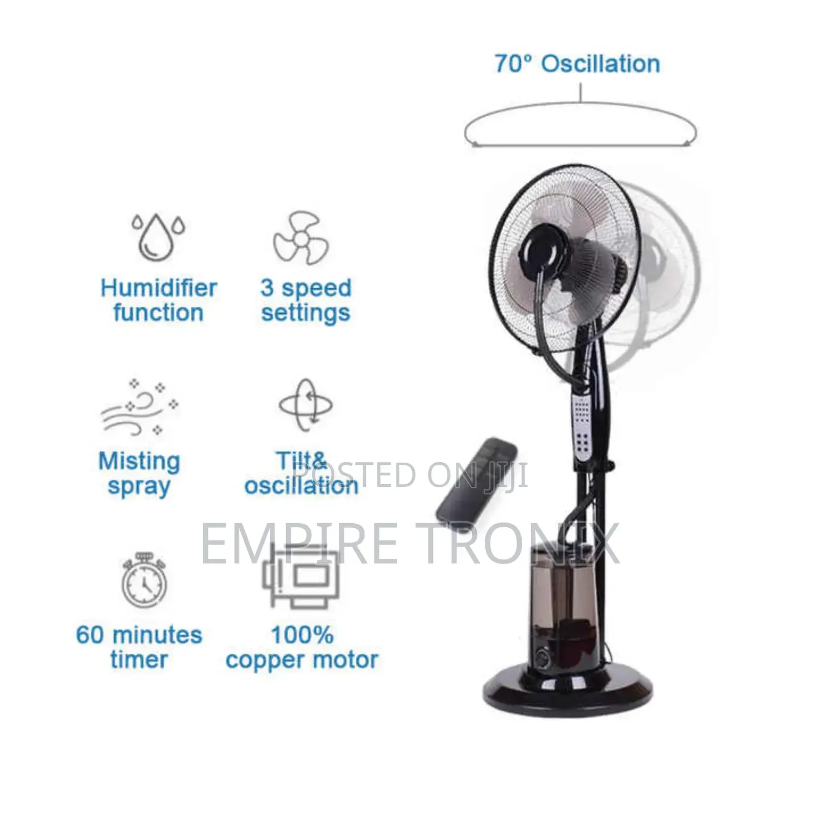 Frigidaire Mist Fan Black | Remote Control 16 Inch - Fd9012m