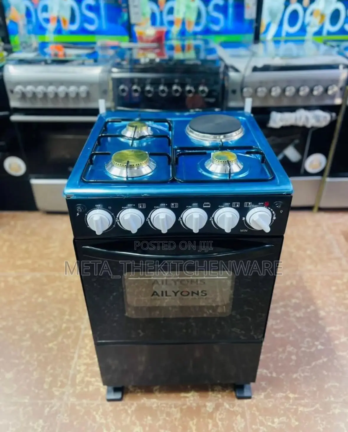 Ailyons Cooker 3 Gas 1 Electric Hob + Electric Oven 50x50cm