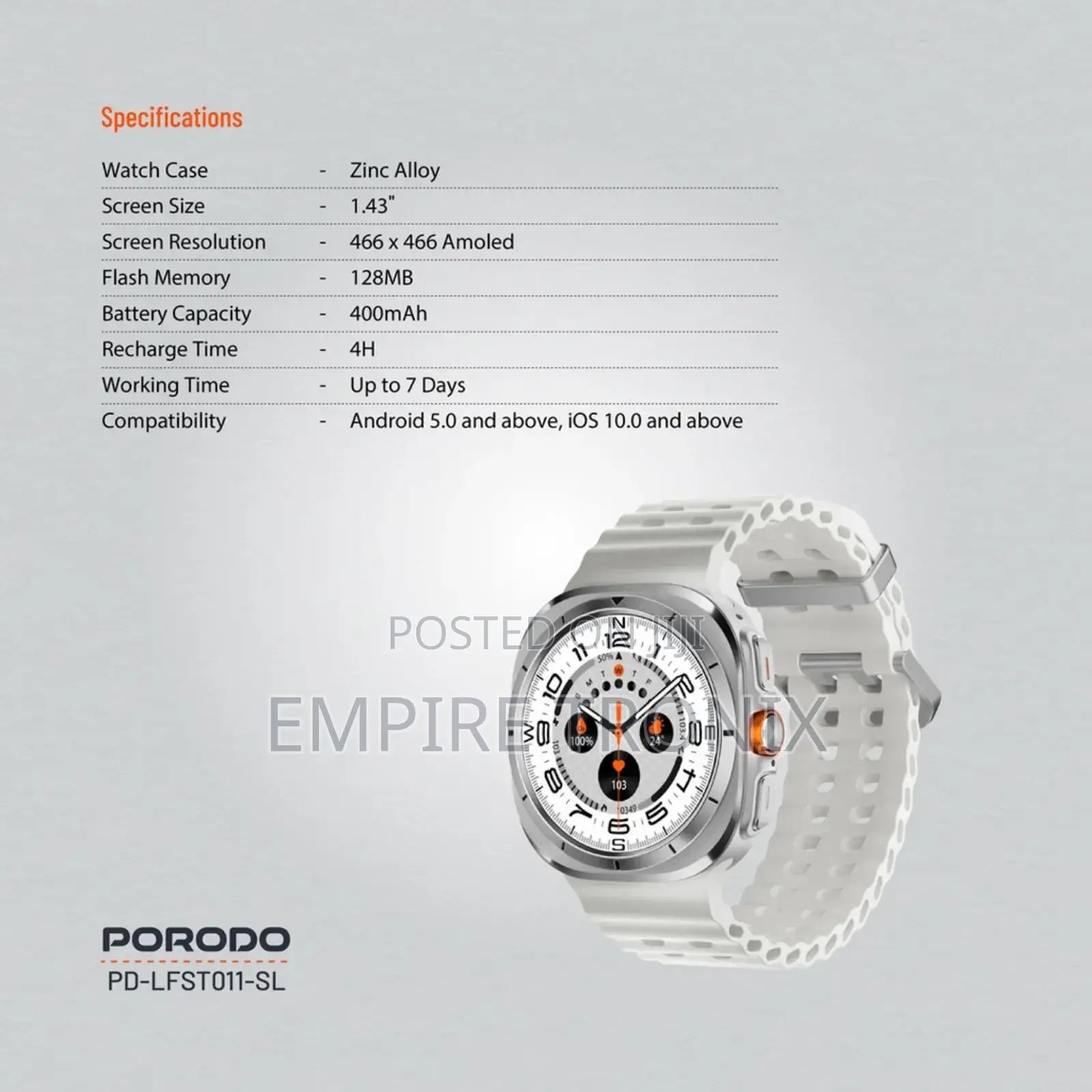 Porodo Voyager Smart Watch White