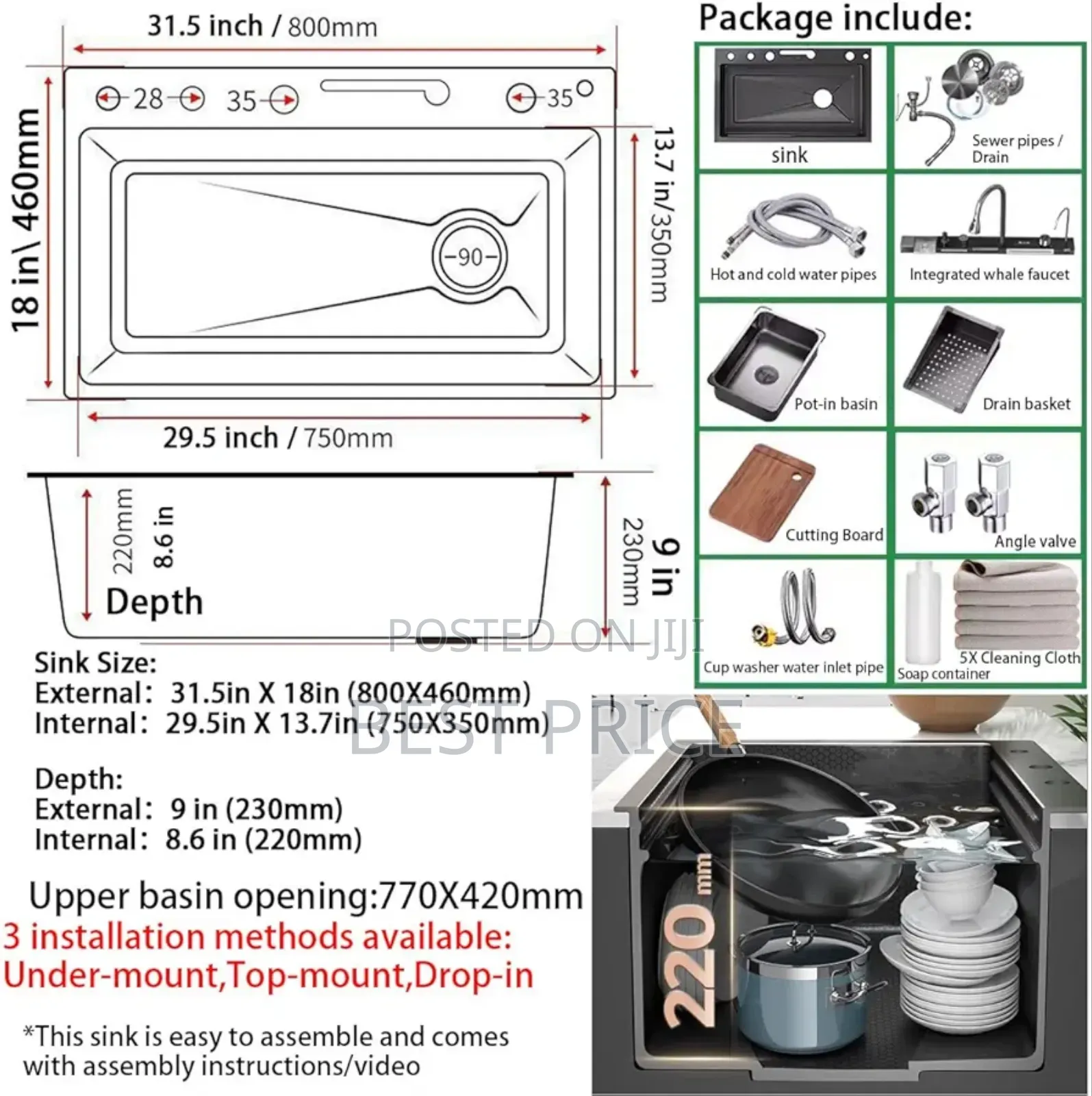 Kitchen Sink, 31.5 Inch Drop in Kitchen Sinks Workstation .