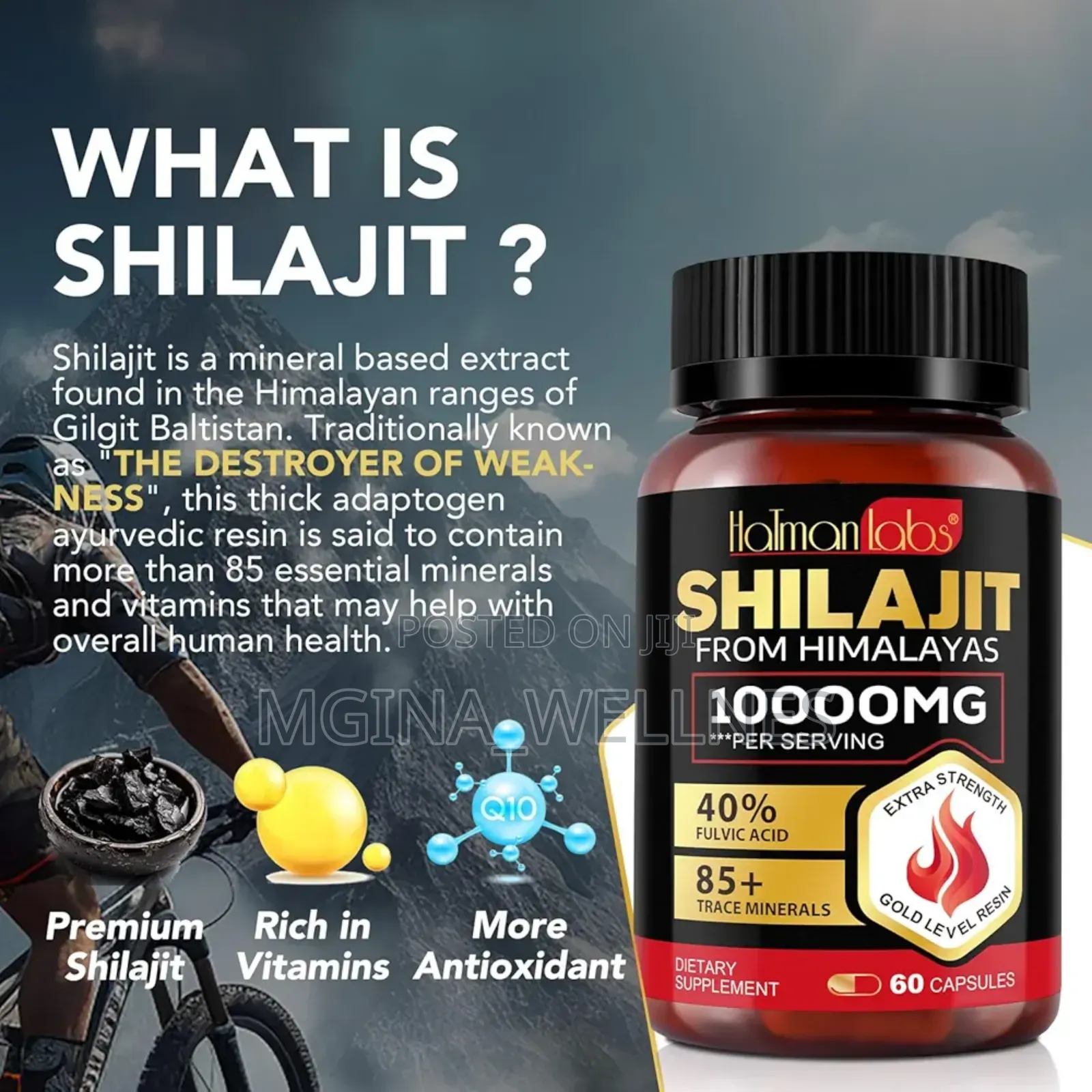 NATURAL SHILAJIT FROM HIMALAYANS, 10000mg (60 Capsule )