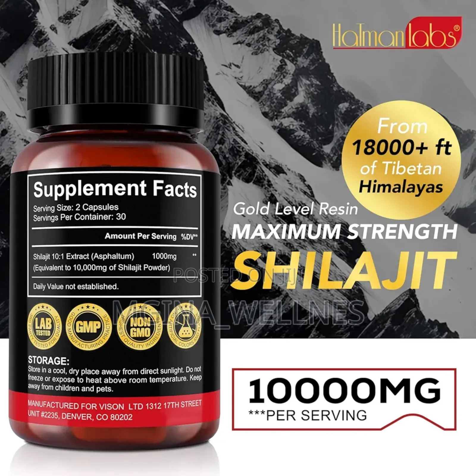 NATURAL SHILAJIT FROM HIMALAYANS, 10000mg (60 Capsule )