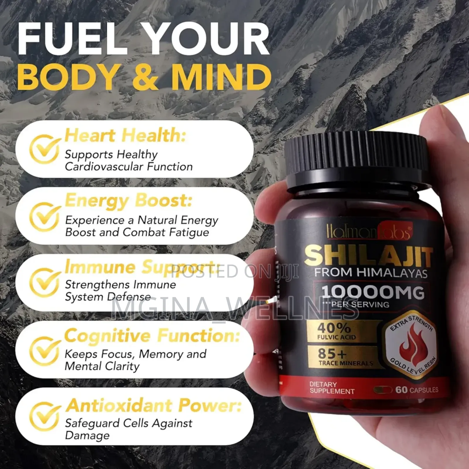 NATURAL SHILAJIT FROM HIMALAYANS, 10000mg (60 Capsule )