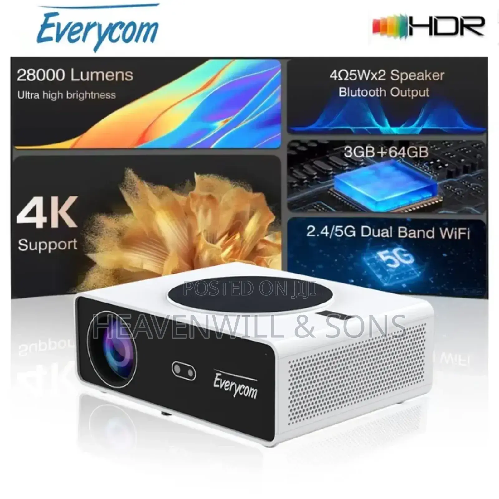 New Smart Android 12 Outdoor Projector 1080p 900 ANSI LUMENS
