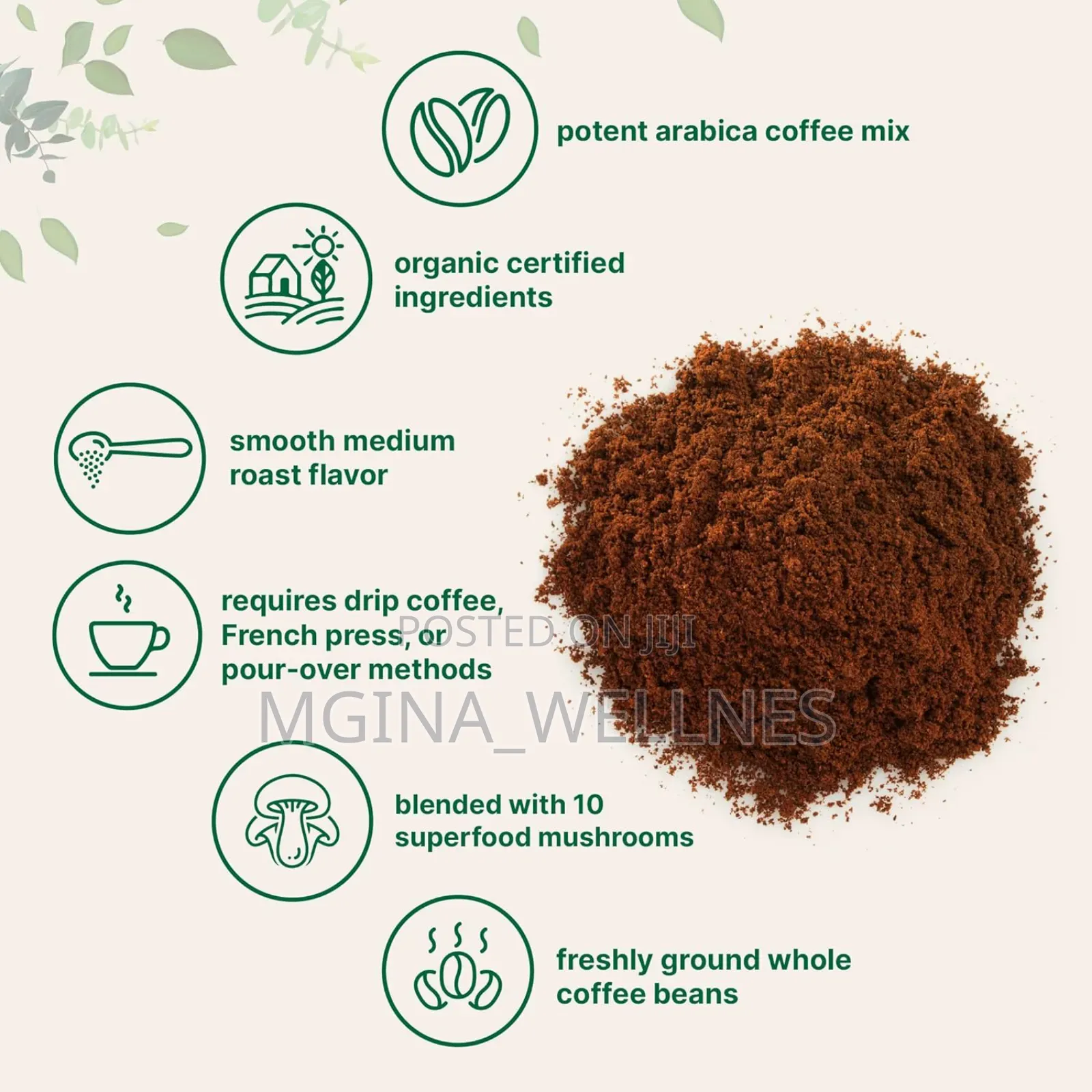 Premium Organic Mushroom Ground Coffee