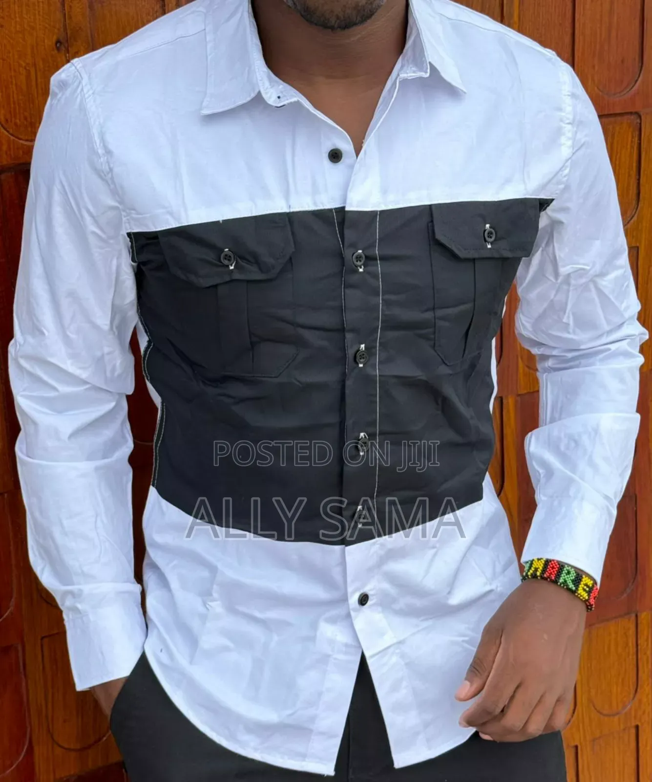 Mens Shirt Double Pocket Material Cotoon