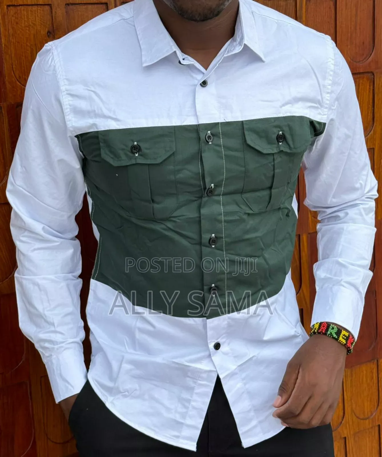 Mens Shirt Double Pocket Material Cotoon