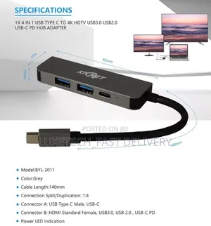 Adapter Type-C Hub 4 in 1 Multiple Ports