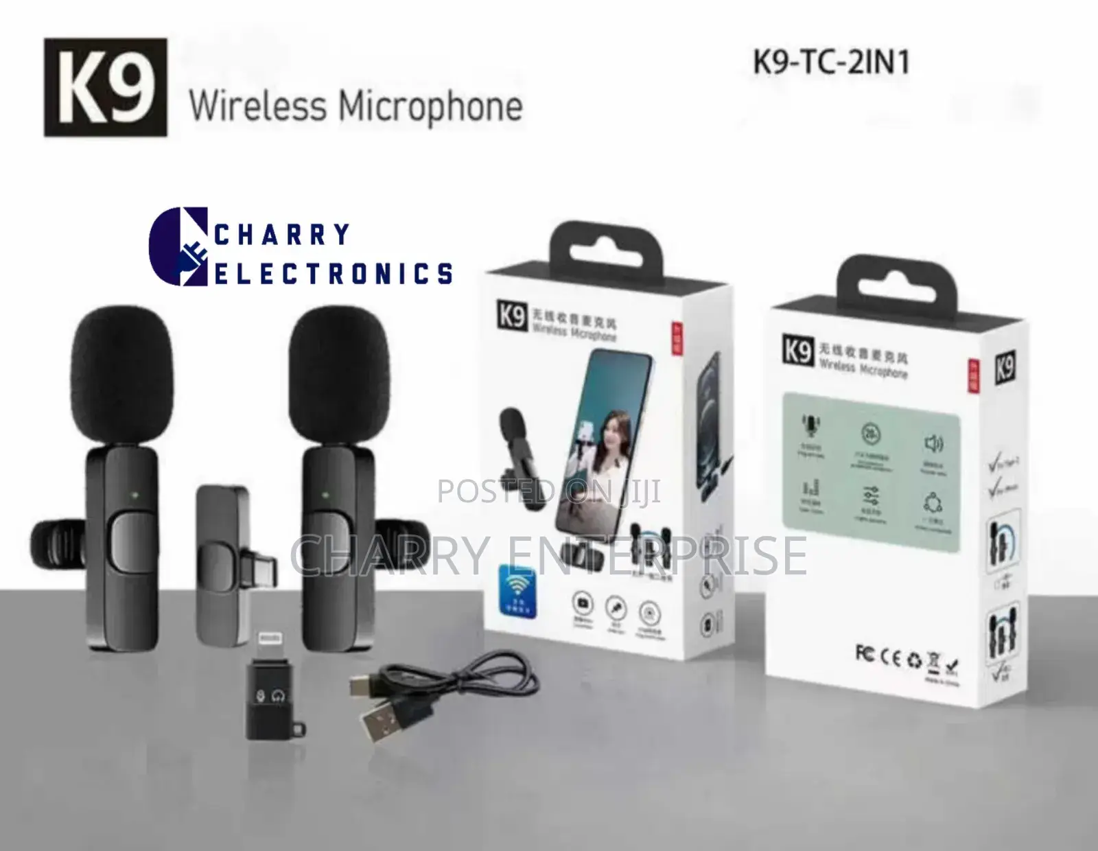 Dual 2 in 1 Wireless Microphone Auto Sync Noise Reduction