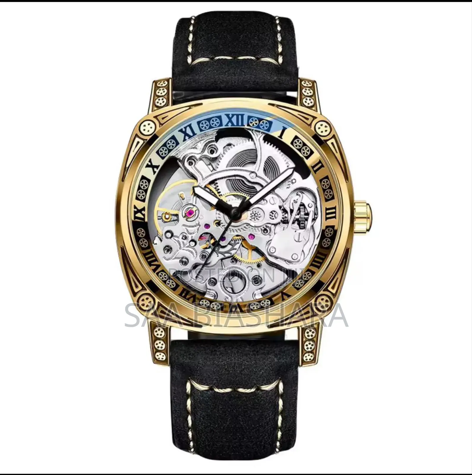 Forsining Leather Belt Automatic Watch Black Belt and Gold