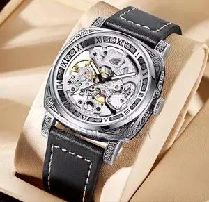 Forsining Leather Automatic Watch Black Belt and Silver