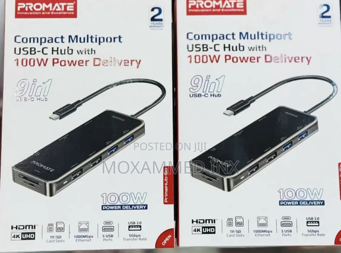 Promate Compact Multiport USB-C Hub With 100W Power