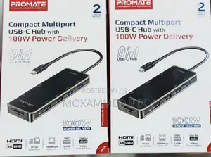 Promate Compact Multiport USB-C Hub With 100W Power