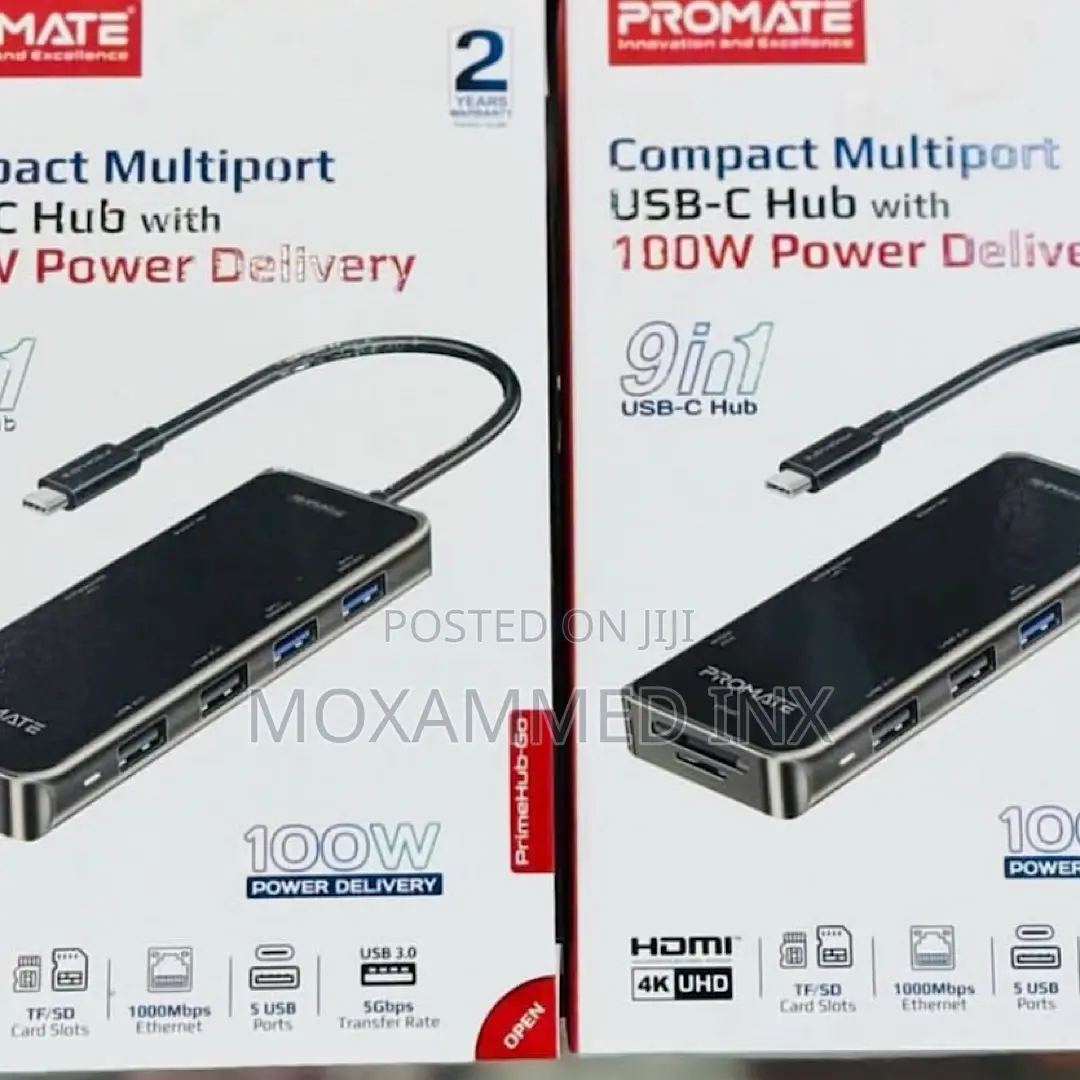 Promate Compact Multiport USB-C Hub With 100W Power