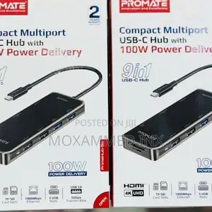 Promate Compact Multiport USB-C Hub With 100W Power