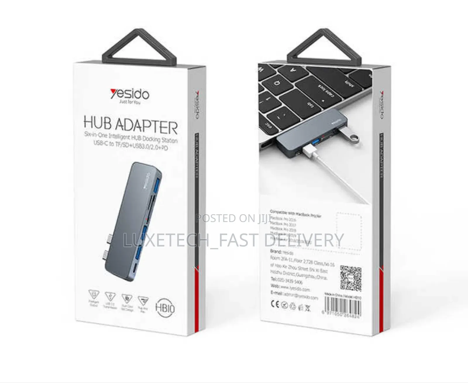 HB10 YESIDO Aluminum Alloy USB C Extender, Type-C Hub 6 in 1