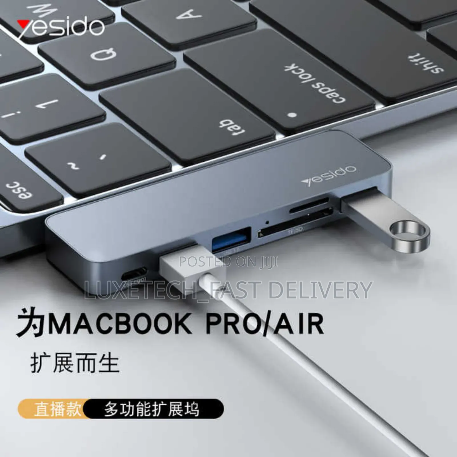 HB10 YESIDO Aluminum Alloy USB C Extender, Type-C Hub 6 in 1