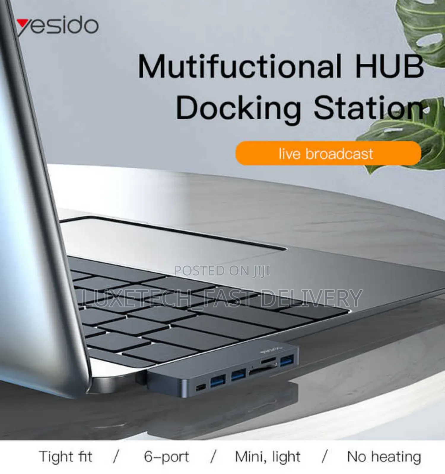 HB10 YESIDO Aluminum Alloy USB C Extender, Type-C Hub 6 in 1