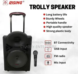 Rising 1500W Rechargeable Speaker 12" With 3"Tweeter and Mic